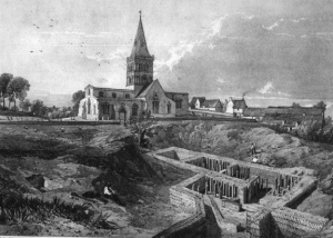 A View of the Baths and Site of the Roman Buildings at Castor, west of the church.